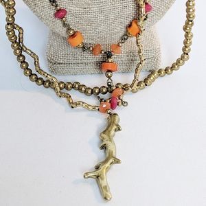 Lucky Brand Gold & Orange Tree Branch Necklace NWT